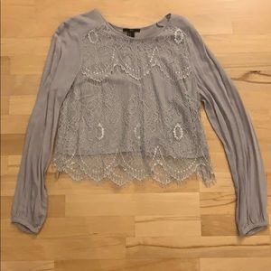 Grey Lace Long Sleeve Top